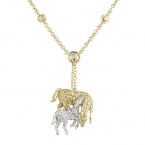 Yellow and White Diamond Horse Pendant